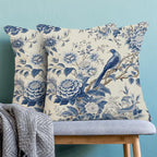 CXMEIFLY Spring Floral Pillow Covers 18 x 18 Inch Set of 2 for Chinoiserie Flowers Bird Decor Throw Pillows Vintage Blue and White Plant Outdoor Decorative Cushion Cases for Couch Bed Decorations