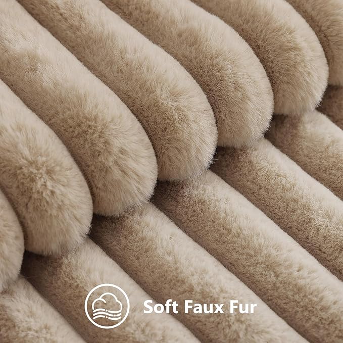 decorUhome Fall Faux Fur Throw Pillow Covers 24x24 Set of 2 Khaki Brown | - Image 2
