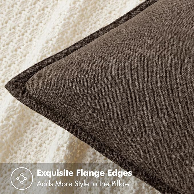 MIULEE Decorative Linen Pillow Covers 20x20 Inch Dark Coffee Chocolate | Boho - Image 2