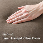 MIULEE Linen Fringe Decorative Fall Euro Pillow Covers Cocoa Brown 24x24 | Set - Image 2