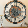 30 Inch Moving Gear Wall Clock, Oversized Wall Clocks, Clock Living Room Decor, Solid Wood Frame, Battery Operated, Large Wall Clock with Steampunk Industrial for Fireplace(Brown)