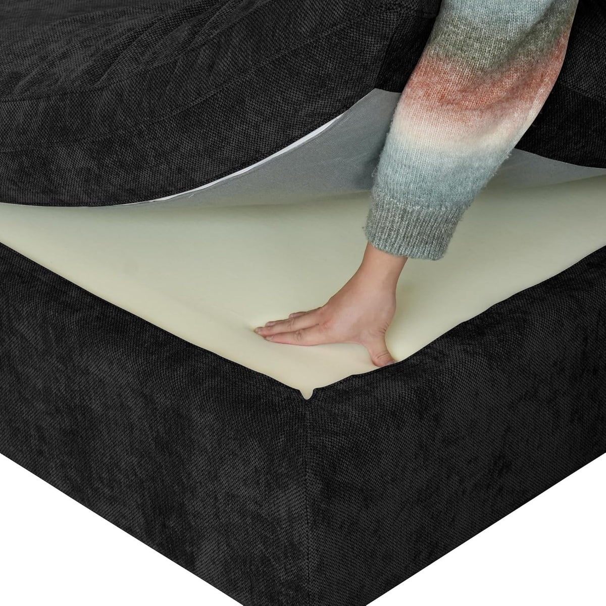 JACH Modular Ottoman Seater for Living Room, Cushion Covers Removable, Minimalist Comfy Footstool, Breathable Ottoman for Living Room Apartment (Black)