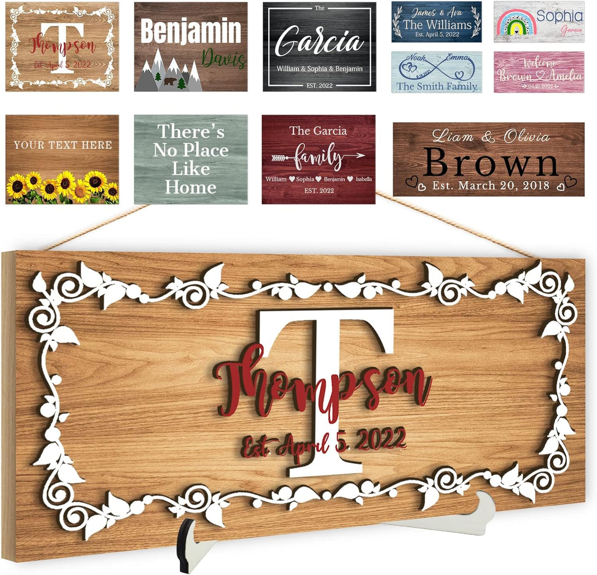 Custom Wood Sign Prsonalized Text Business 3D Home Decor, Personalized Rustic Plaque Board Hanging Wooden Name Sign for Wall Art, Customized Signs Plank Decoration Gifts for Wedding Family Farmhouse Kitchen, Rectangle