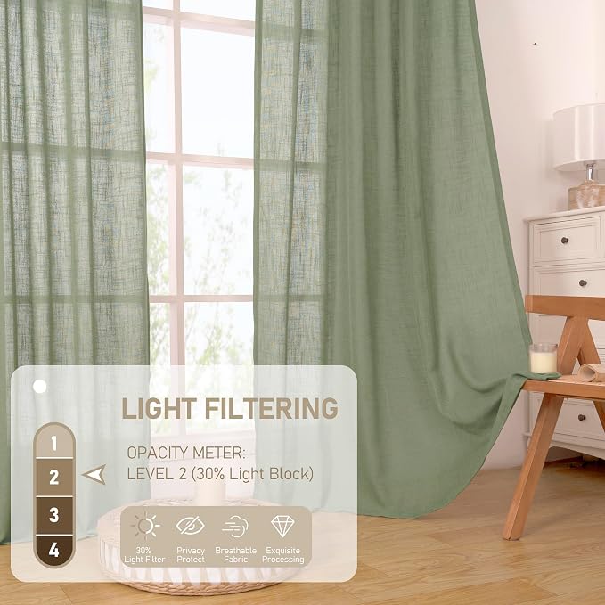 Sage Green Linen Sheer Curtains 84 inch - Image 4