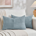 Fancy Homi Set of 2 Light Blue Long Lumbar Decorative Throw Pillow Covers 12x24 Inch for Couch Bed Sofa, Rustic Farmhouse Boho Home Decor, Soft Striped Corduroy Rectangle Accent Cushion Case 30x60 cm