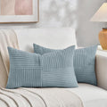 Fancy Homi Set of 2, Light Blue Patchwork Corduroy Decorative Soft Striped by Fancy+Homi