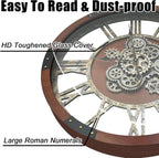 DORBOKER 30" Original Moving Gears Wall Clock, Large Industrial Wall Clock for Living Room Decor, Retro Wood Vintage Farmhouse Steampunk Rustic Clocks for Wall Decor,Black Walnut