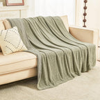 EMME Muslin and Fleece Throw Blanket Reversible - 50"*60" Sage Green Soft Warm Throw Blankets for Couch Bed Picnic Travel Bed