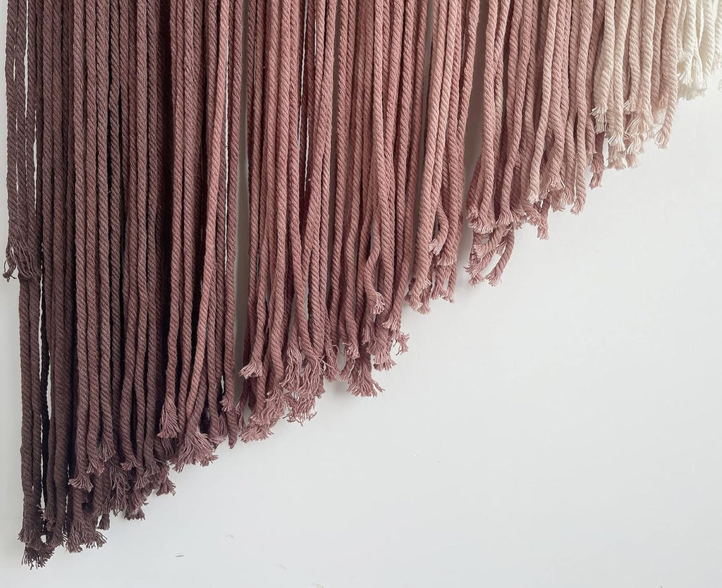 Macrame Boho Wall Decor - Pink Yarn Wall Hanging, 20" Circle Hoop