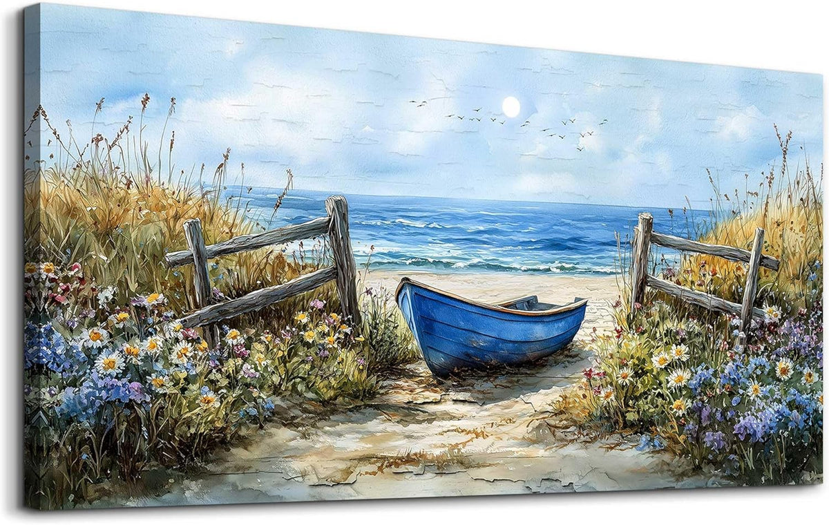 ZUITINGHUA Canvas Wall Art For Living Room Large Wall Decor For Office Bedroom Decorations Seaside Landscape Pictures Boat Painting Artwork Room Wall Mural Aesthetic Home Decor 30x60 In