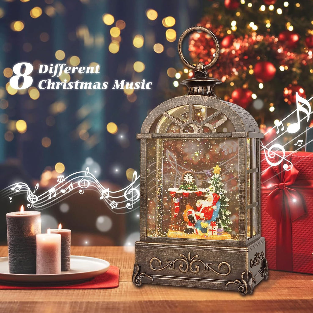Christmas Snow Globes Lantern,Musical Snow Globe,Christmas Decorations Indoor for Home,Battery Or USB Powered,with 6 Hour Timer,Christmas Lantern for Festival Decoration,Santa Claus