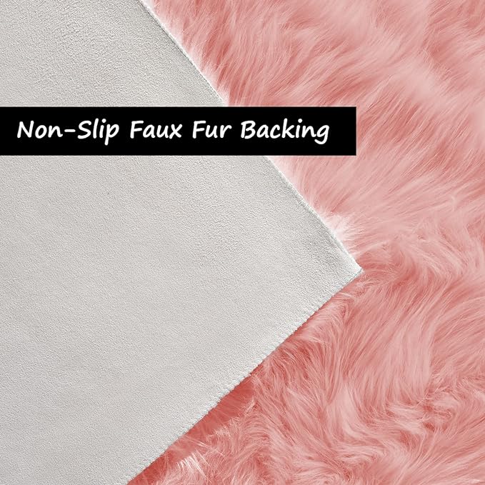 Goolela Pink Fluffy Fur Rug Fuzzy Furry Faux Sheepskin Pink Carpet 2x3 - Image 4