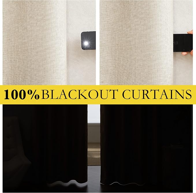 NICETOWN Linen Blackout Cold Blocking Curtains 63" Long - Image 2
