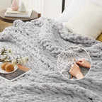 L'AGRATY Chunky Knit Blanket Throw: 80''x90'' Chenille Chunky Knitted Throw Blanket for Bed Couch - Handmade Thick Big Cable Knit Blanket - Large Chunky Crochet Rope Blanket for Home Decor(Grey)