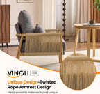 VINGLI Boho Braid Accent Armchairs Set of 2,Mid-Century Modern Chiars with Solid Wooden Armrest,Comfy Louge Cushion Chairs with Waist Pillow for Bedroom,Living Room,Reading Room, Gray