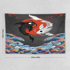 Houselerax Japanese Koi Fish Tapestries, Yin Yang Big Wave Cherry Blossom Tapestry Wall Hanging for Bedroom Living Room Office Decor 90"x60"