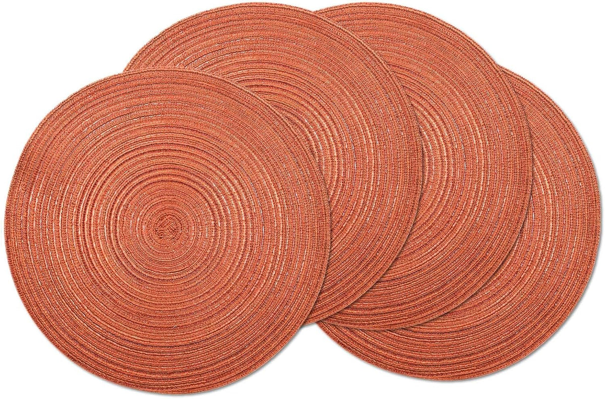 AHHFSMEI Round Braided Placemats Set of 4 Round Table Mats for Dining Tables Natural Woven Heat Resistant Place mats 15 Inch(Orange)