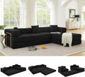 108" Oversized Convertible Sleeper Sofa Bed, Corduroy L Shape Sectional Couch, Folding Sofa Bed with Side Pocket, Modern Cloud Floor Mattress Couch, Modular Sofa for Living Room, Black