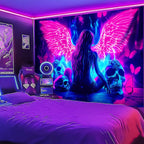 Blacklight Tapestry,WingTapestry Glow In The Dark,UV Reactive Black Light Upright Posters Wall Hanging for Bedroom Dorm Living Room Backdrop Decor (wing12, 90L" x 70W")