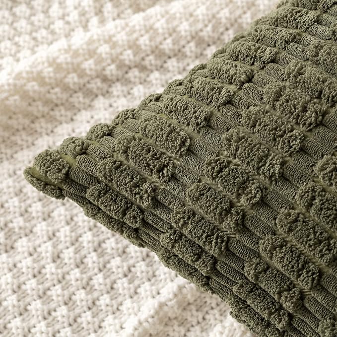 MIULEE Lumbar Corduroy Decorative Throw Pillow Covers 12x20 Olive Green | Pack - Image 2