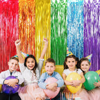 GOER 3.2 ft x 8.2 ft Metallic Tinsel Foil Fringe Curtains Party Photo Backdrop Party Streamers for Birthday,Graduation,New Year Eve Decorations Wedding Decor (4 Packs,Rainbow Colors)