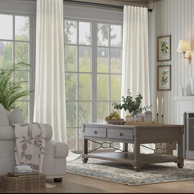 Pitalk Semi Sheer Linen Curtains 90 Inch Length 2 Panels Cream Ivory Panels - Image 7