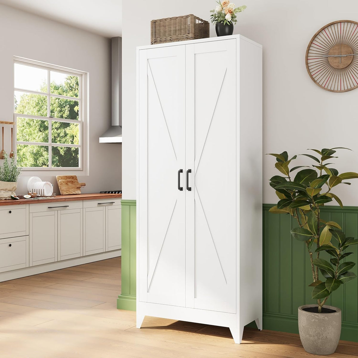 Letaya Storage Cabinet,75" H Metal Kitchen Pantry Cabinets with Doors and Adjustable Shelves,Pantry Organizers for for Cupboard/Office/Garage Room,White