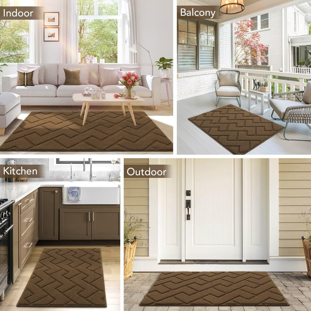 hicorfe Front Door Mat Outside Entrance,24"x35" Absorbent Muddy Dirt Resist Welcome Door Mats Outdoor Indoor,Stain and Fade Resistant,Non Slip Backing Entry Mat Doormat for Entryway (Dark Brown)