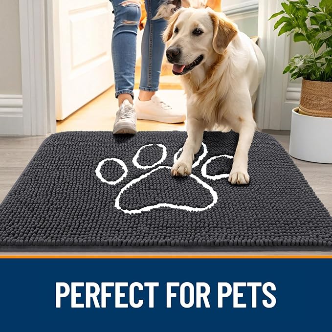 OLANLY Dog Door Mat for Muddy Paws 59x24, Paw Print Design Chenille Mud Mat | - Image 6