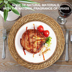Defined Deco Woven Placemats Set of 6,12" Round Rattan Placemats,Natural Hand-Woven Water Hyacinth Placemats,Farmhouse Weave Place Mats,Rustic Braided Wicker Table Mats for Dining Table,Home,Wedding.