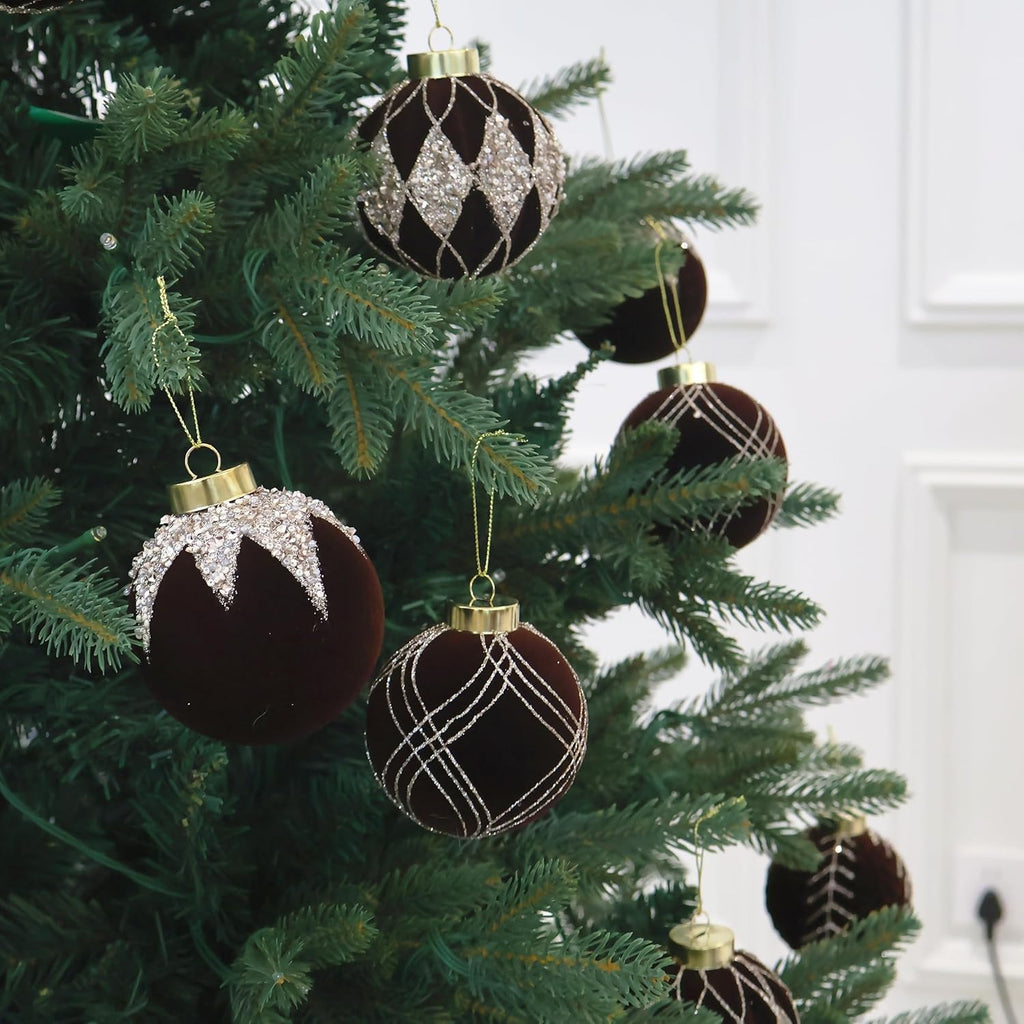20PCS Velvet Ornaments for Christmas Tree, 2.36INCH Glitter Flocked Christmas Ornaments Decorations Balls Set Decor