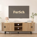 62" Tambour Door TV Stand,Wood Mid Century Modern TV Cabinet for Up to 75“ TV,Curved Edge Long TV Stand with Storage for Bedroom Living Room (Natural, 62.2inch)