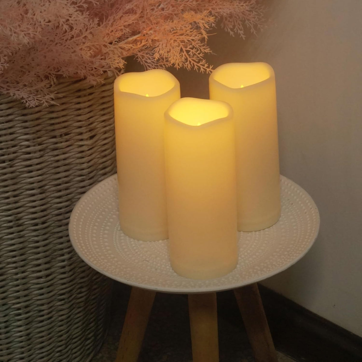 Waterproof Outdoor Battery Operated Flameless Candles with Auto Timer Flickering Plastic Resin Electric LED Pillar Lights for Lantern Patio Garden Wedding Party Decorations 3x8 Inches 3 Pack Ivory