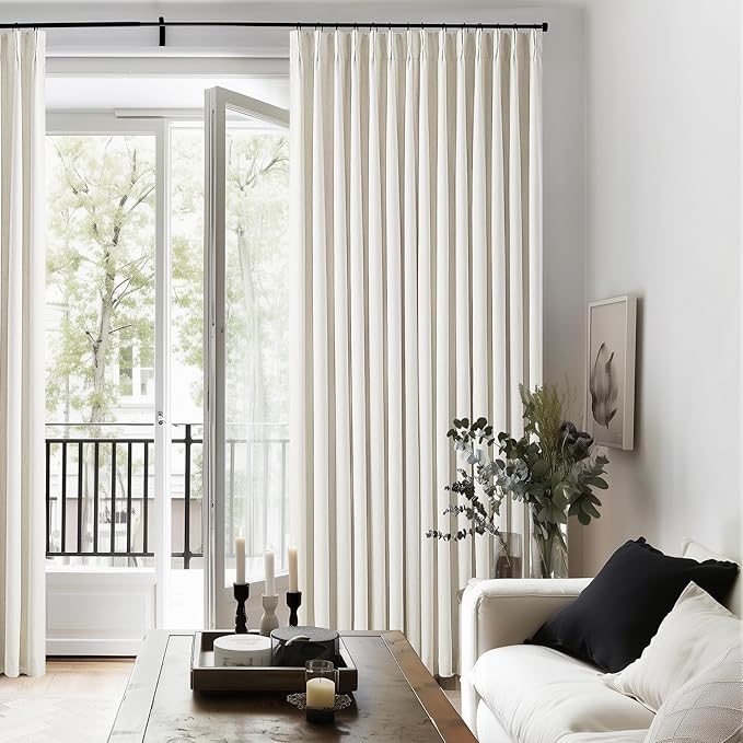 Natural Cream Pinch Pleated Full Blackout Curtains 100 Inches Long 2 Panels | - Image 5
