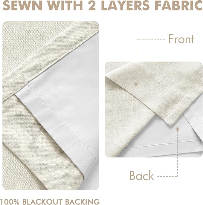 MIULEE Natural Pinch Pleated 100% Blackout Linen Curtains 40x120 Inches | Room - Image 5