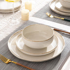 AmorArc Ceramic Dinnerware Sets, Wavy Rim Stoneware Plates and Bowls Sets, Highly Scratch Resistant | Dishwasher & Microwave Dishes set, Service for 6 (18pc)-Speckled Cappuccino