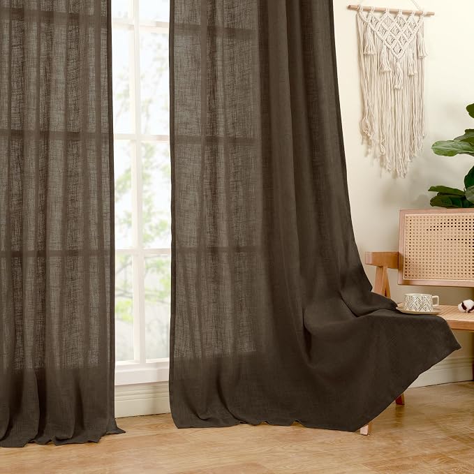 40 Inch Length Linen Curtains for Small Windows Over Silk 2 Panels | Semi Sheer - Image 9