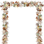 DearHouse Fall Garland Maple Leaf, 5.9Ft Hanging Vine Garland White with Pumpkins and Berries Thanksgiving Decor for Home Wedding Fireplace Party Christmas (White&Brown)