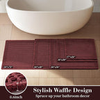 RESARE Waffle Bathroom Runner Rugs, Non Slip Boho Bath Mat 24"x72" Dark Red | - Image 5