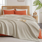 PHF Ultra Soft Waffle Weave Blanket Queen Size 90"x 90"- Washed Lightweight Breathable Cozy Woven Blanket for Bed - Aesthetic Decor for Couch Bedding Sofa Home Car - Light Khaki/Linen