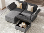 Bellfin Modular Sectional Sleeper Sofa Convertible Sofas with Storage Ottomans Small Sectional Couches for Living Room. Dark Grey Couch
