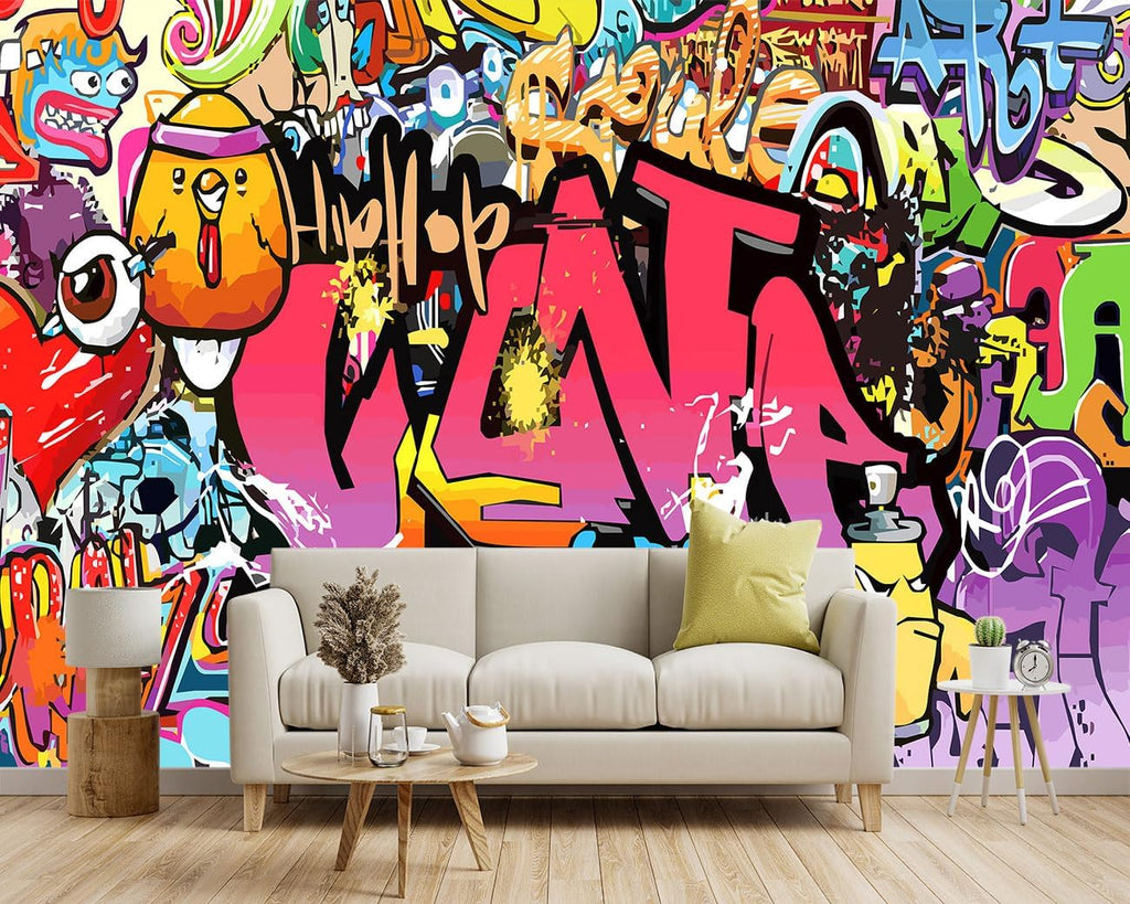 -Street Art Graffiti Wallpaper Fabric Wallpaper Living Room Bedroom Bathroom Boys Girls Children's Room Abstract Large Wall Mural- 91"x65"（ not Peel and Stick）