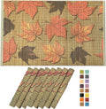ANDSTAR Set of 8Pcs Bamboo Placemats 17.7X11.8Inch Sushi Rolling Mat Japanese Style Bamboo Mat Place Mats Washable Heat Resistant Table Mats for Dinner Dining Table （Maple Leaves）