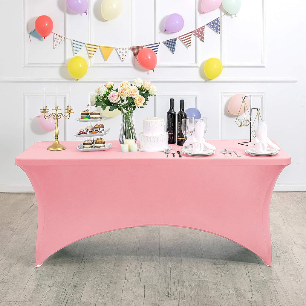 2Pack Spandex Table Cover for 8FT or 4ft or 6ft Table Universal Fitted Stretch Tablecloth for Party, Banquet, Wedding and Events-Rose Quartz