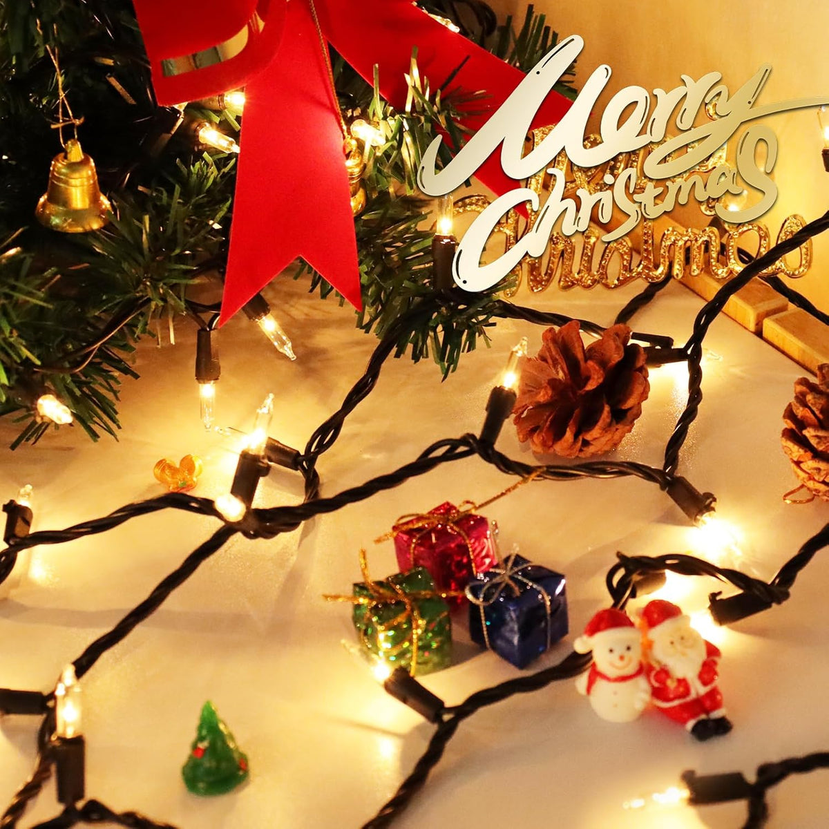Clear Christmas Lights 50FT 200 Count Incandescent Bulbs Warm White Mini Lights with Black Wire for Christmas Tree, Garland, Wedding, Party, Home, Indoor & Outdoor Festival Decoration
