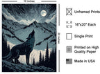 Poster Master Howling Wolf Poster - Moon Print - Mountain Art - Wolf & Moon Art - Gift for Men, Women & Animal Lover - Landscape Decor for Bedroom, Living Room or Kid's Room - 16x20 UNFRAMED Wall Art