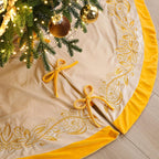 Luxury Velvet Christmas Tree Skirt 48 Inch Gold Victoria Embroidery Vintage Sparking Holly Tree Skirt for Holiday Party Rustic Xmas Decorations Home(White)