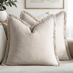 MIULEE Linen Fringe Decorative Throw Pillow Covers Natural Beige 18x18 | Set of by MIULEE