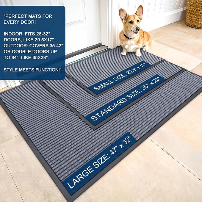 OLANLY 2-Pack Front Door Mats 71x23, Waterproof Heavy-Duty Doormats | Ash Grey - Image 2