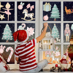 Pink Christmas Window Clings,Merry Christmas Supplies 9 Sheets Christmas Window Stickers Removable Christmas Decor for Glass Windows Winter Xmas Holiday